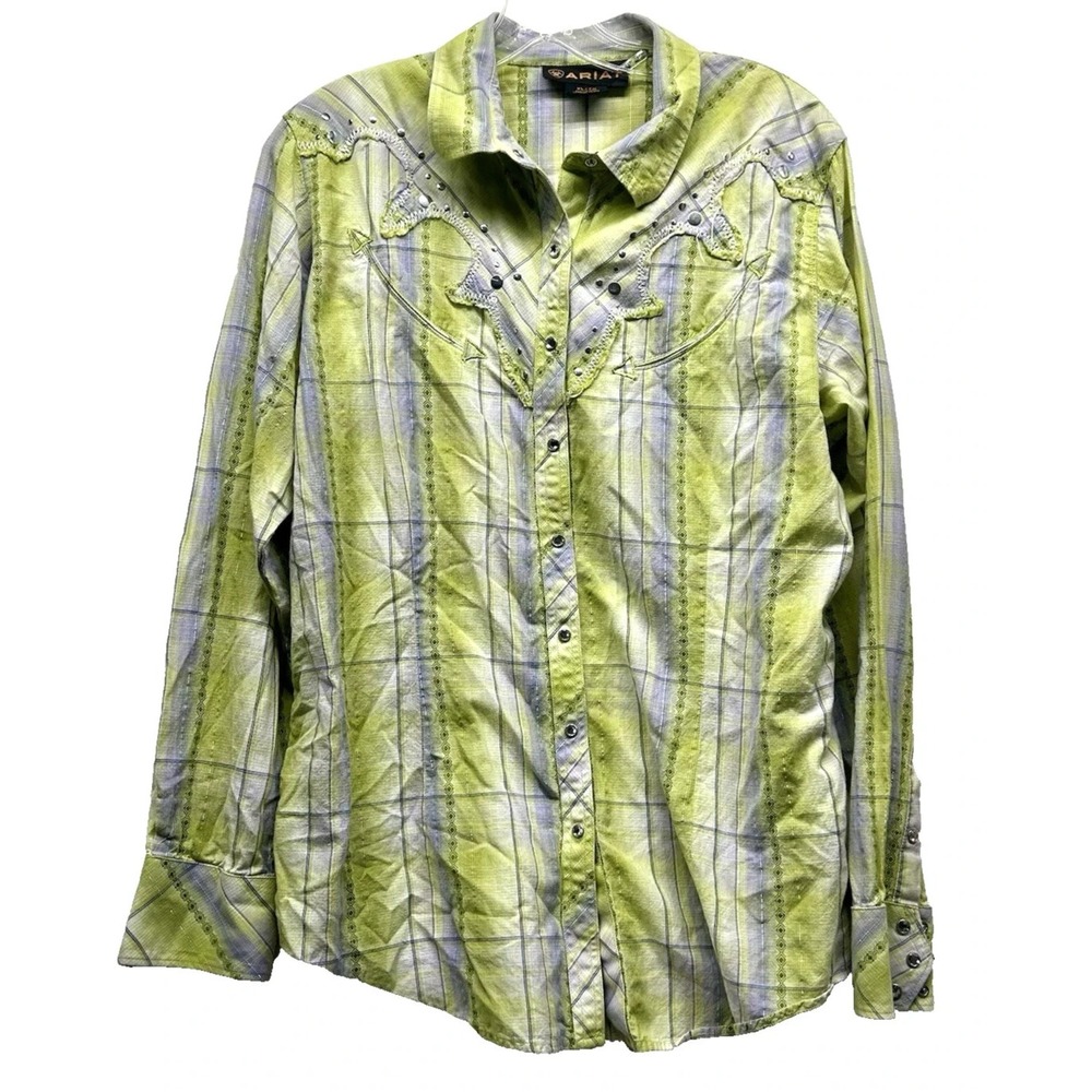 Ariat Men's XL Multicolor Plaid Pearl Snap Button Cotton Long Sleeve Shirt (E1)